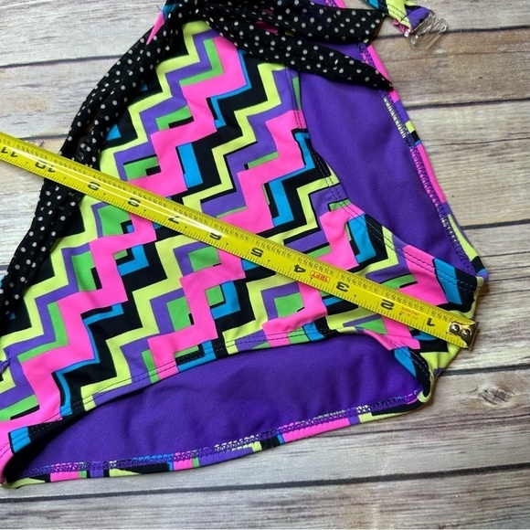 Vintage Breaking Waves Tween Juniors Size 16 Zig Zag 90's Retro Neon Bikini Swim - Picture 10 of 15